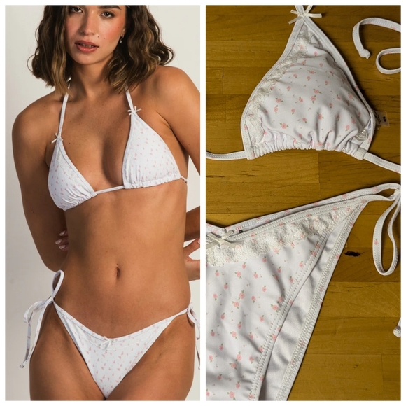 2/$25-Skinny Dip BabyDoll Tilley Lace Floral Bikini Size Small - Picture 4 of 6